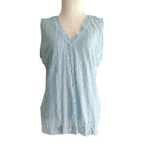 Covington French Blue Lace V Neck Sleeveless Top Size XL